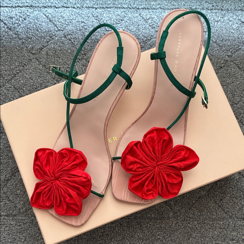 Loeffler Randall Green and Red Floral Sandals
